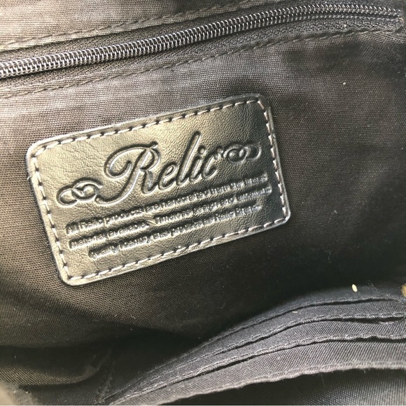 RELIC Utility Pocket Shoulder Bag Embossed Flower Print Black Leather Wallet - Picture 5 of 11